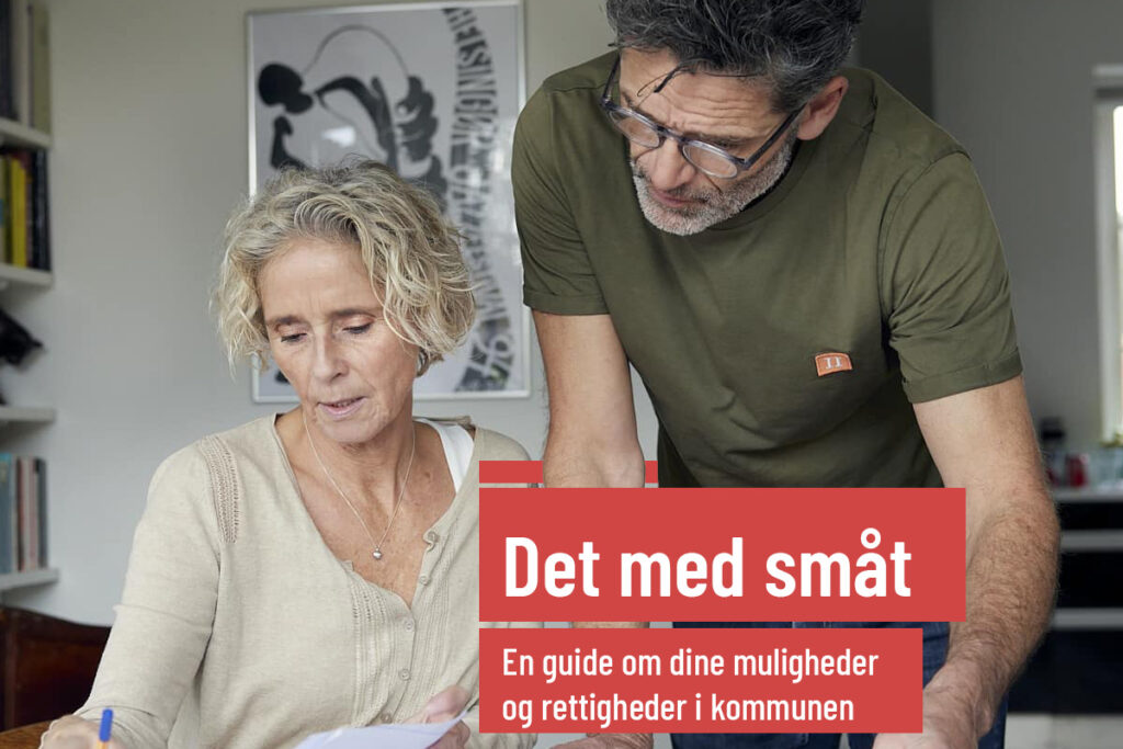 personer ser på papirer, med tekst: "Det med småt. En guide om dine muligheder og rettigheder i kommunen."