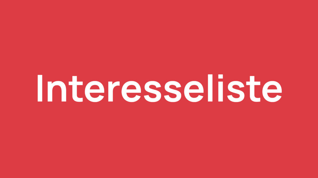 Hvid tekst på rød baggrund, hvor der står “teresselist”.